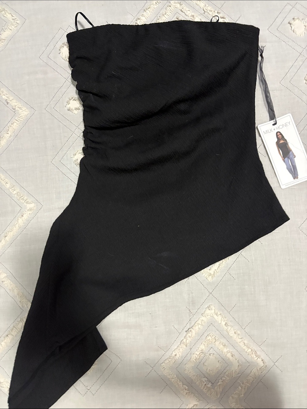 Black Asymmetrical Ruched Midi Skirt